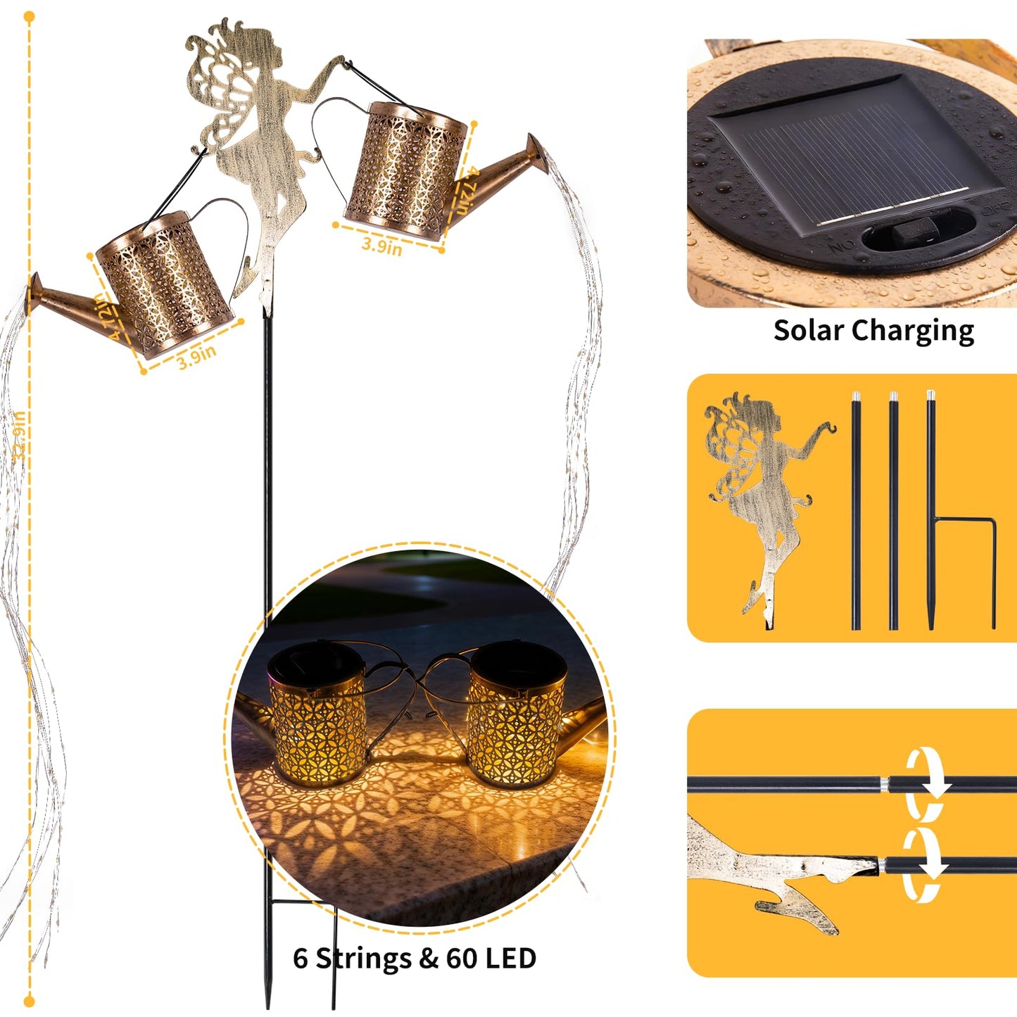 SRNPMIU Solar Watering Can Light - Solar Yard Decorations Outdoor,Garden Decor Lights for Yard,IP65 Waterproof Hanging Lantern Lights,Outside Garden Flower Bed Decor Light for Moms Birthday 2PCS