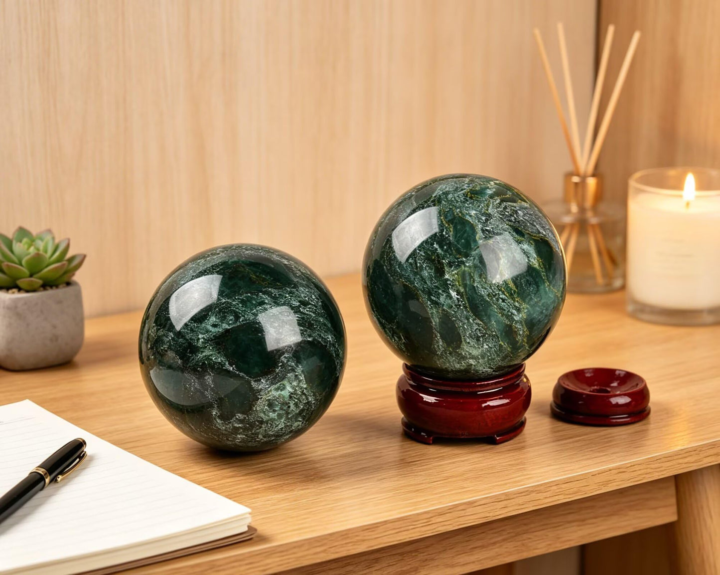 VIZYTOU Natural Green Fuchsite Sphere Polished Rock Ball Healing Crystal Stone Sphere with Stand for Reiki Meditation Home Decor Chakra Balancing Witchcraft 50-60MM/2.0-2.3"