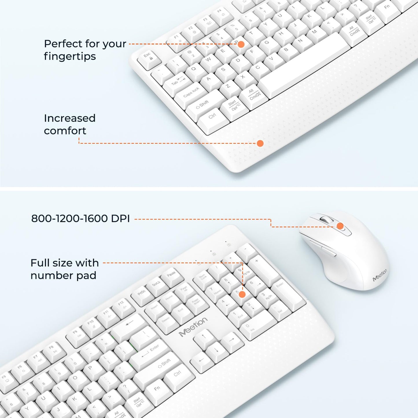 MEETION Wireless Keyboard and Mouse, Full-Sized Cordless Keyboard with Wrist Rest and 3 DPI Adjustable Mouse, Keyboard and Mouse Set with 2.4GHz USB Receiver, for PC/Computer/Laptop/Windows/Mac, Pink