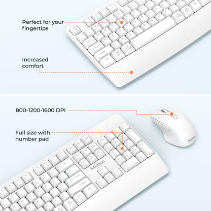 MEETION Wireless Keyboard and Mouse, Full-Sized Cordless Keyboard with Wrist Rest and 3 DPI Adjustable Mouse, Keyboard and Mouse Set with 2.4GHz USB Receiver, for PC/Computer/Laptop/Windows/Mac, Pink