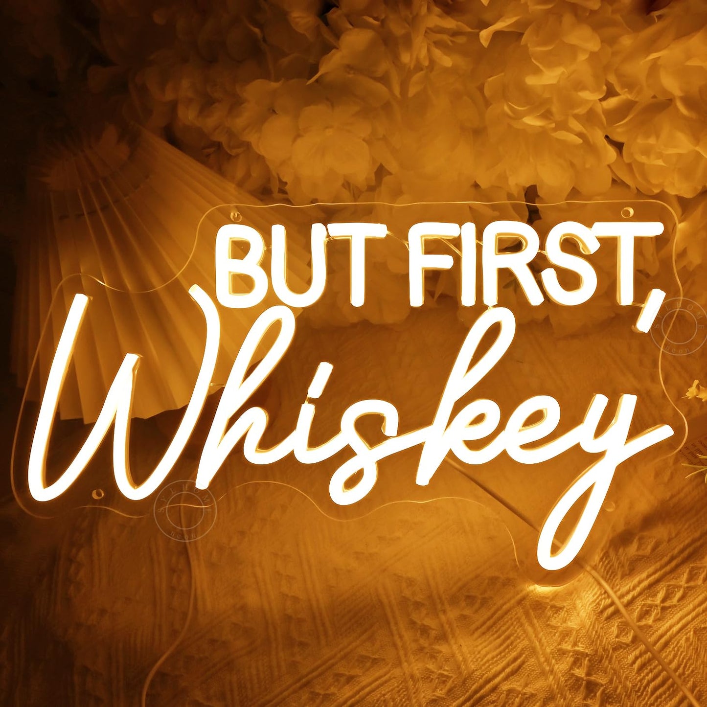 SYLHOME But First Whiskey Led Neon Light Sign Home Bar Home Bedroom Pub Wall Sign Decor Wedding Birthday Christmas Party Backdrop 15.75" X 8.82" USB