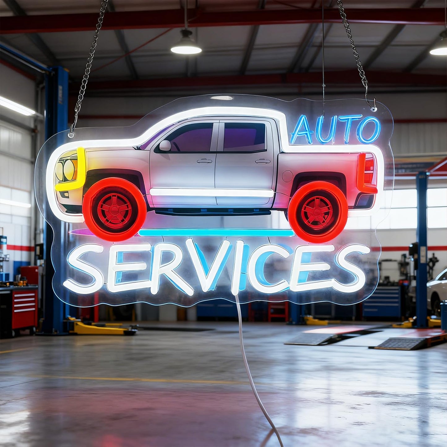 LED Neon Auto Repair Service Signs Light Up Car Vehicle Repair Lights Sign for Auto Supplies Shop Garages Men Cave Workshop Business Winow Wall Decor Gifts