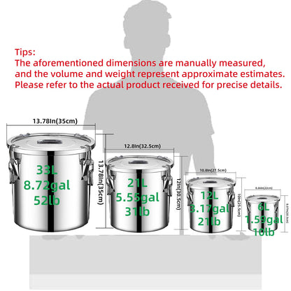 Verdeho 304 stainless steel food storage containers with lids lock clips airtight container large airtight for rice flour sugar grain coffee bean storage containers Kitchen jar (8.72gal/33L)