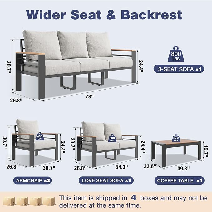 Aoxun Aluminum Patio Furniture Set 7 Seats, Oversized Outdoor Sectional