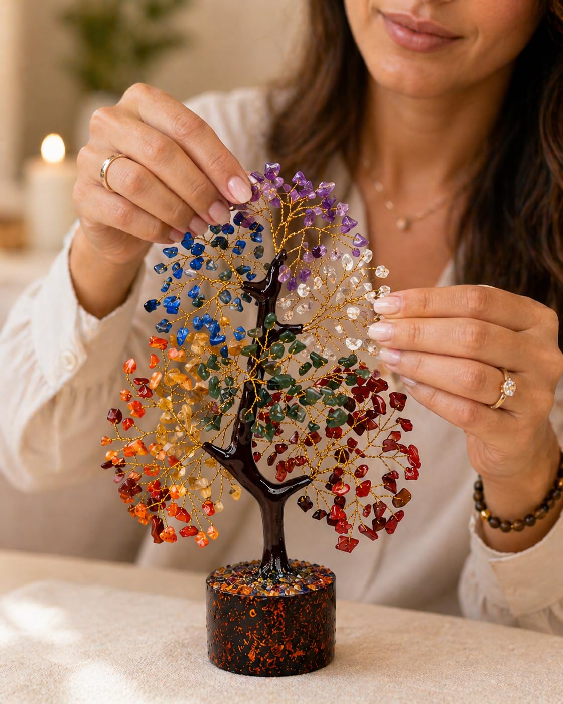 7 Chakra Tree of Life Crystal Tree - Healing Crystals for Positive Energy & Good Luck, Handmade Gemstone Tree, Birthday Gifts for Women, Mom, Sister, Home Office Desk Decor, Feng Shui Decor