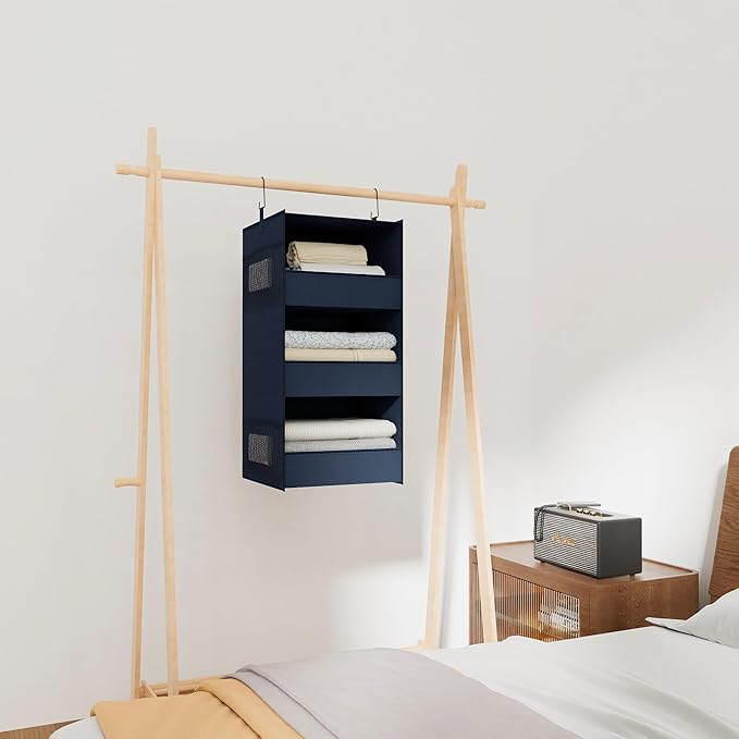 3-Shelf Hanging Closet Organizer and Storage, Foldable Hanging Closet Shelves