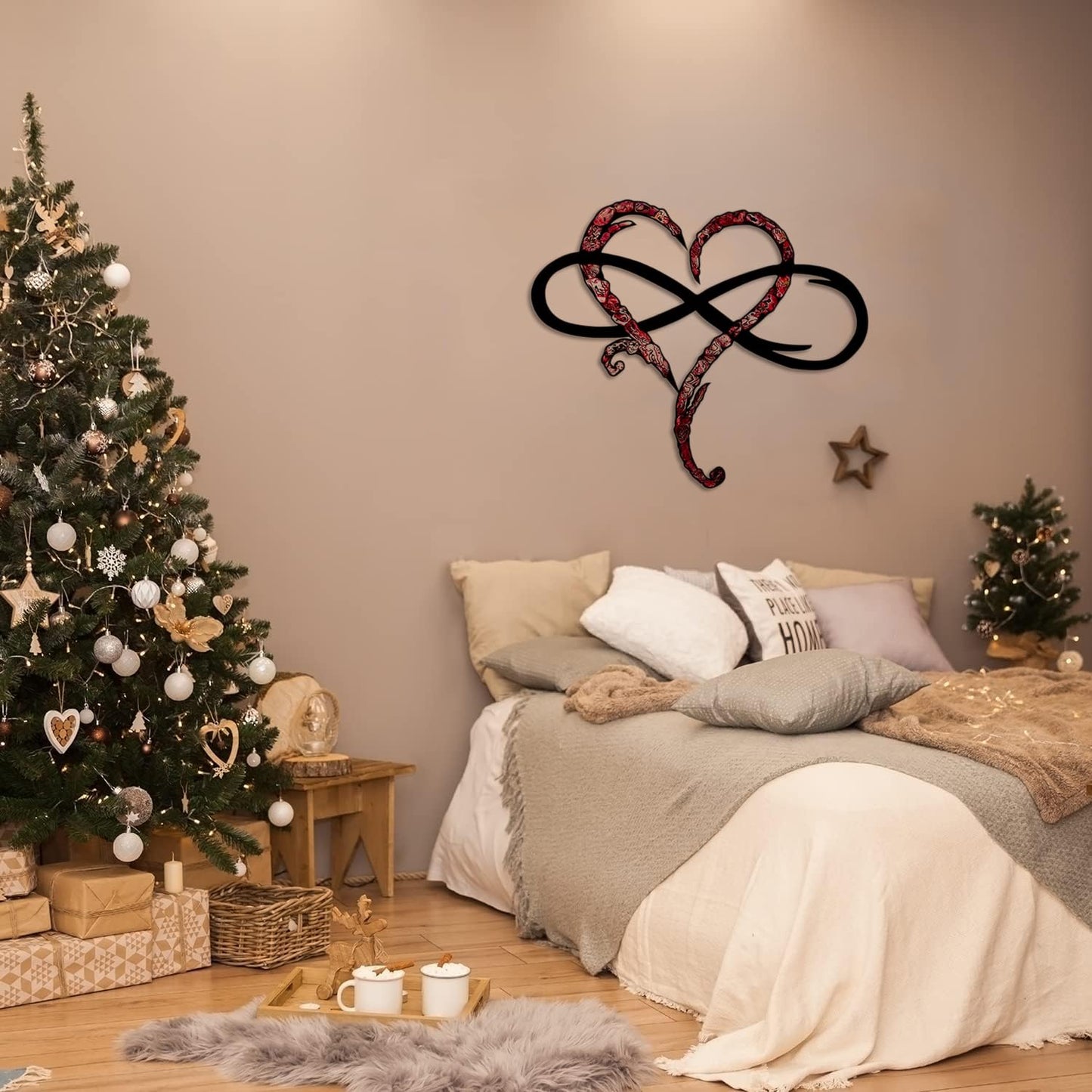 Infinity Heart Wall Decor, Unique Infinity Heart Metal Wall Art Decor Love Sign Steel Wall Plaques Bedroom Ornaments for Home Wedding Decor, Room Living Room Decoration (Red Black, 23.6x20.6inch)