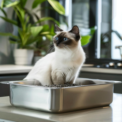 2 Pack Stainless Steel Cat Litter Box，Small Stainless Steel,Large Metal Cat Litter Box-Easy to Clean.(17.5" L x 13.6" W x 4.1" H).
