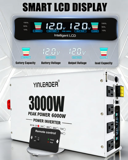 3000W Power Inverter 12V to 110V/120V, Solar Inverter Remote for RV Camping Off-Grid Solar Inverter Systems