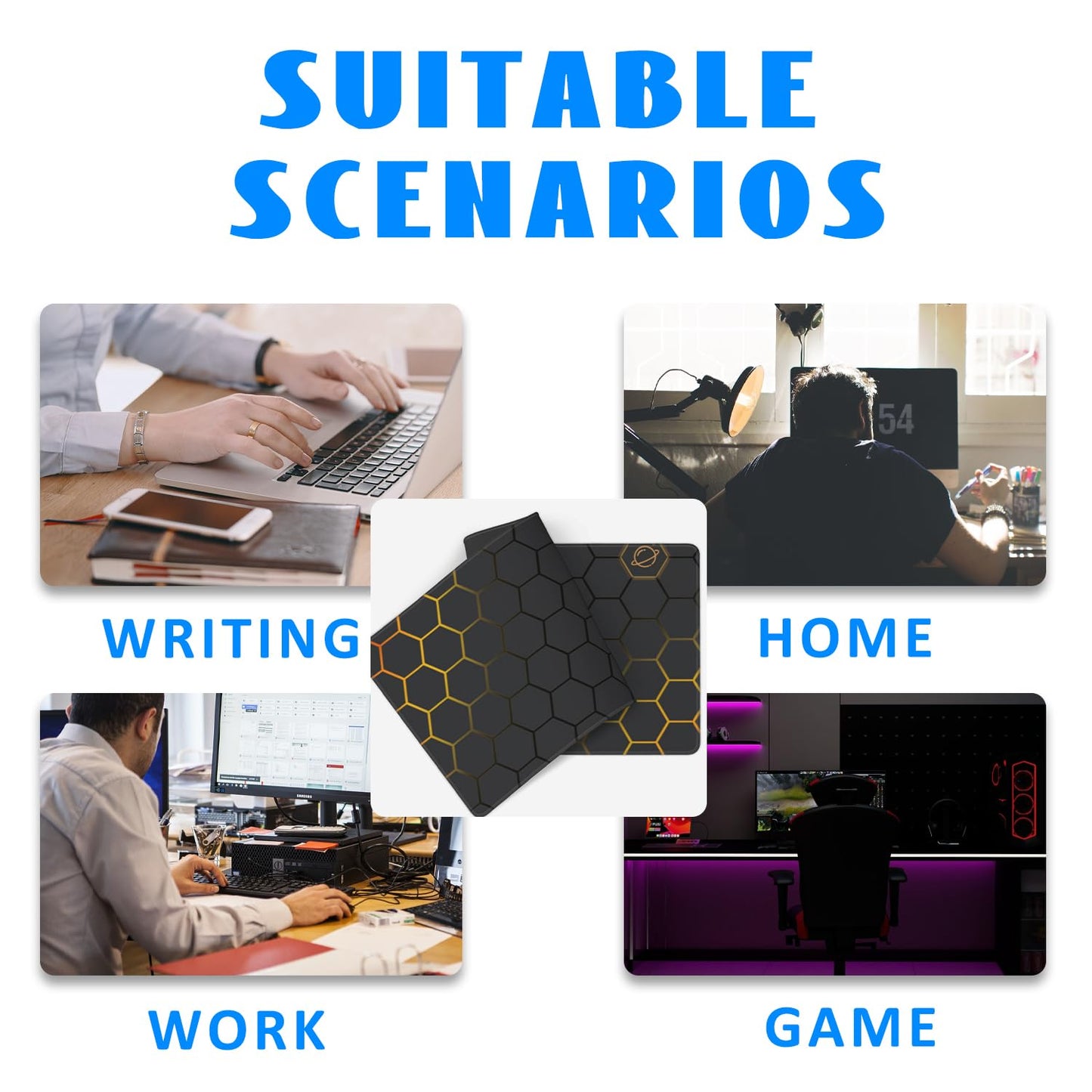 Desk Mat, Black Gold Honeycomb Technology Extended Gaming Mouse Pad Large, 31.5"x11.8" Big Mouse Pad with Non-Slip Base and Stitched Edge, Long Computer Keyboard Mouse Mat for Home Office Work
