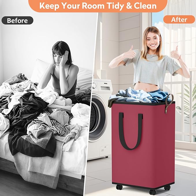 Laundry Basket with Wheels, Collapsible Laundry Baskets, Laundry Hamper with