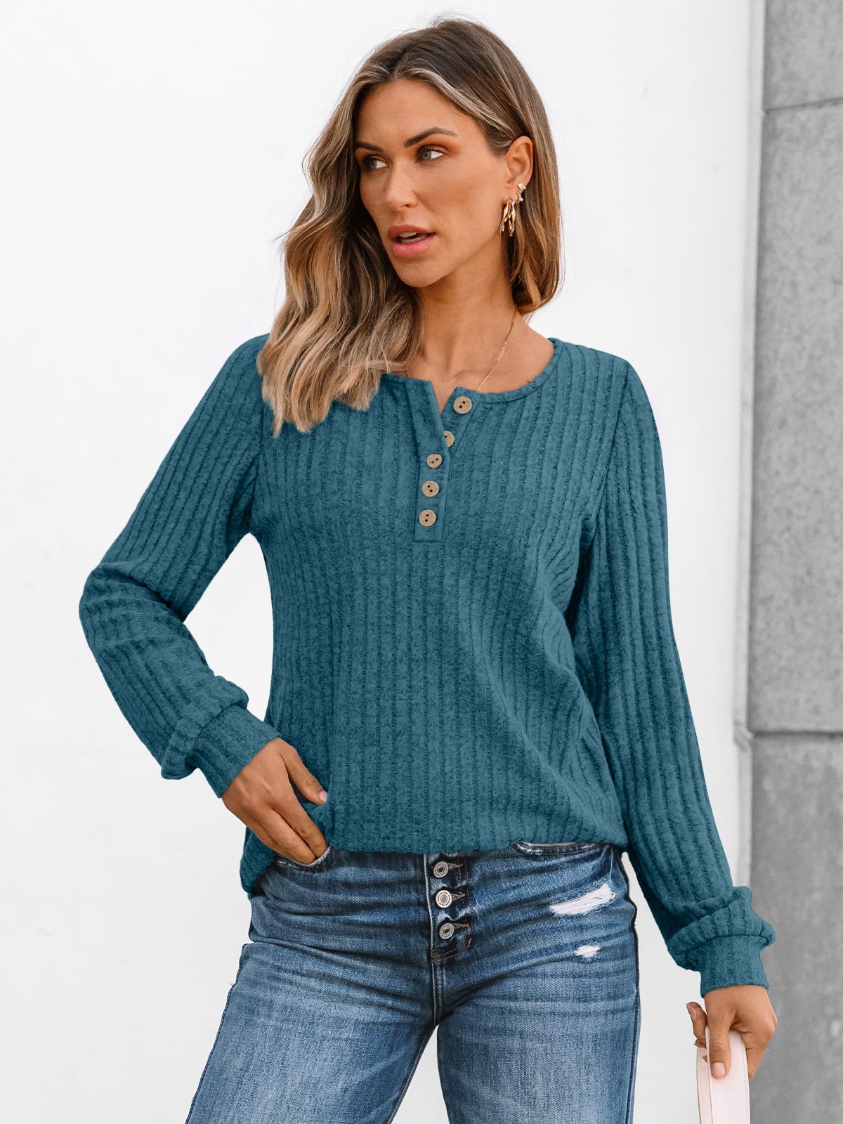 AUTOMET Long Sleeve Henley Shirts Women's Business Casual Lightweight Tunic Sweater Tops