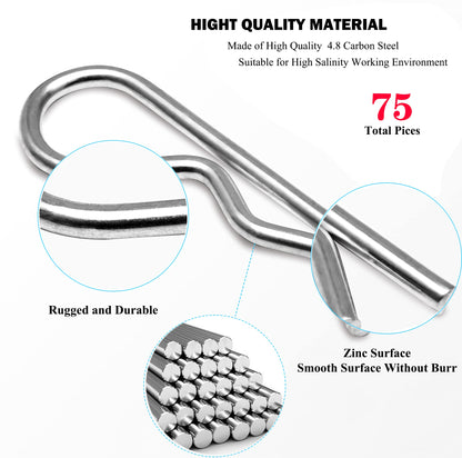 Yoliko 75 Pcs Hitch Pin Clip R Clips Retaining Pins Tractor Cotter Pin Hair Pin Assortment Spring Clip Retainer Pins Hitch Keeper Pins Kit for Dolly Pins/Trailer Pin Clips/Hand Ttruck Pin Replacement