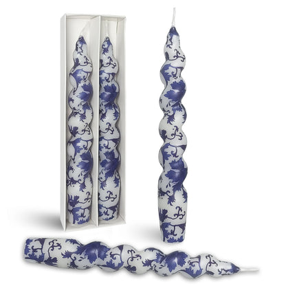 Short Taper Candle Blue and White Porcelain Candles Floral Print Spiral Candlesticks 7.5 Inch Handmade Candle Sticks for Home Wedding Party Decor Gifts Set of 2