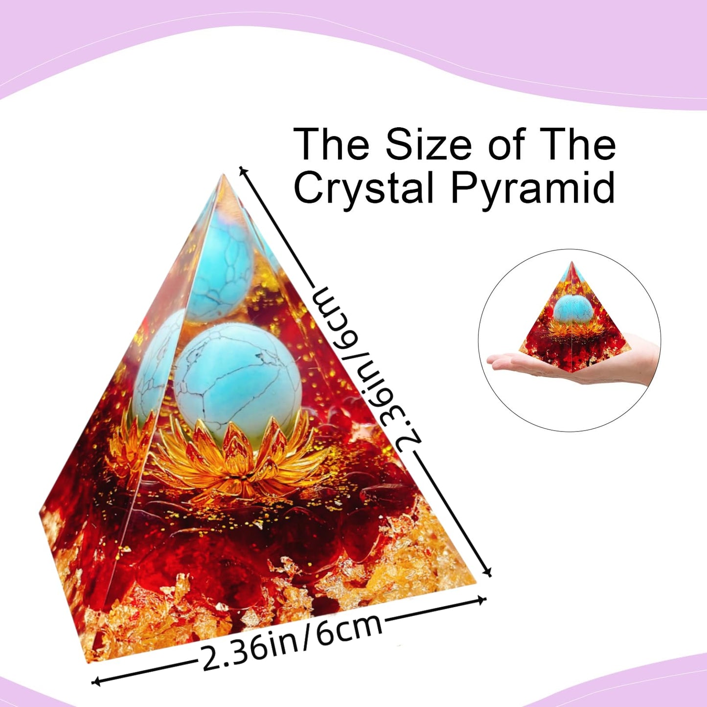 Saefheled The Flower of Life Orgone Pyramid,Natural Energy Red Glaze&Turquoise Orgonite Crystal Healing Pyramid,for Reduce Stress, Balance Chakra,Meditation Attract Luck,Accumulate Wealth&Health(6cm)
