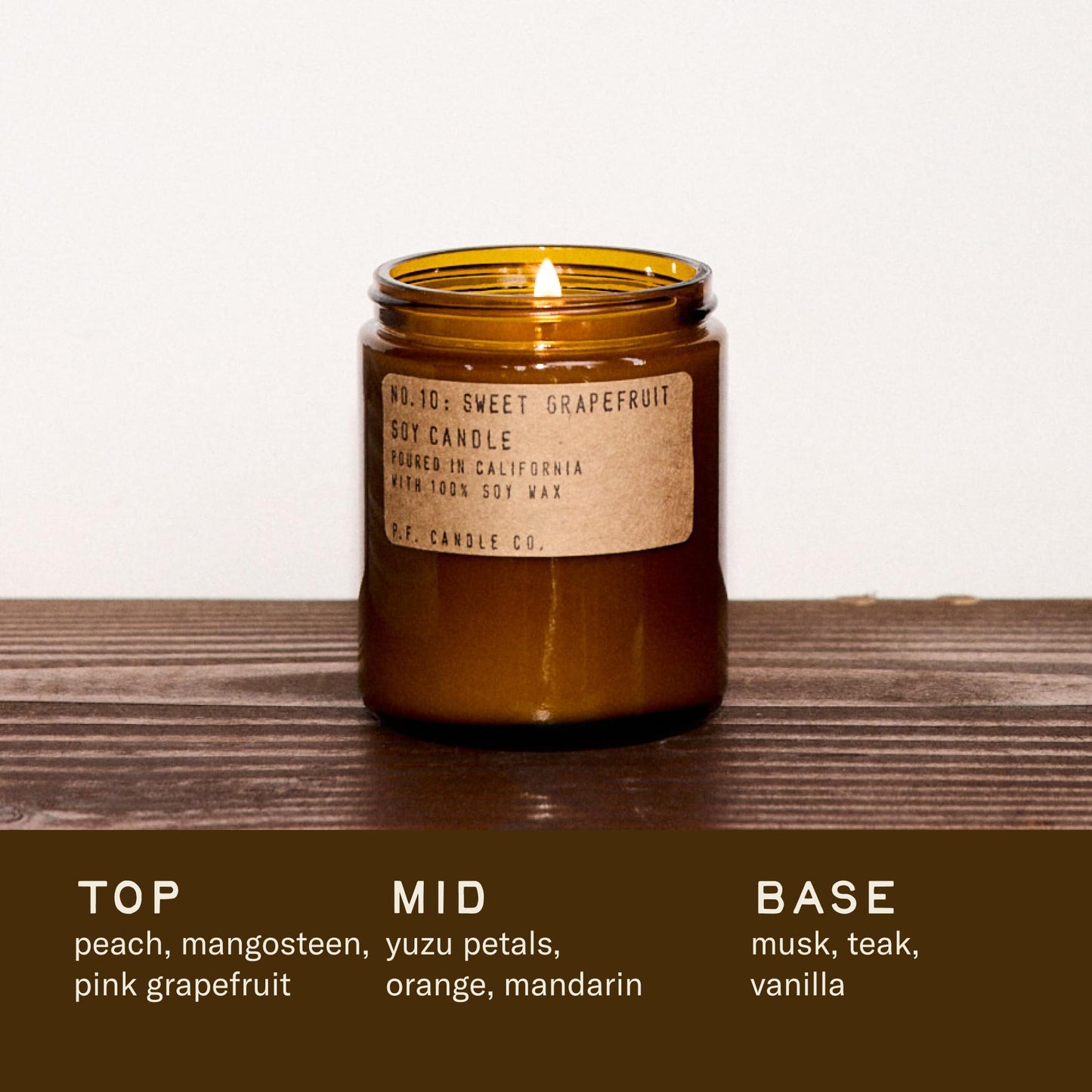 P.F. Candle Co. Sweet Grapefruit Classic Standard Scented Soy Wax Candle (7.2 oz) 40-50 Hour Burn Time, Amber Glass Jar, Made in The U.S.A.