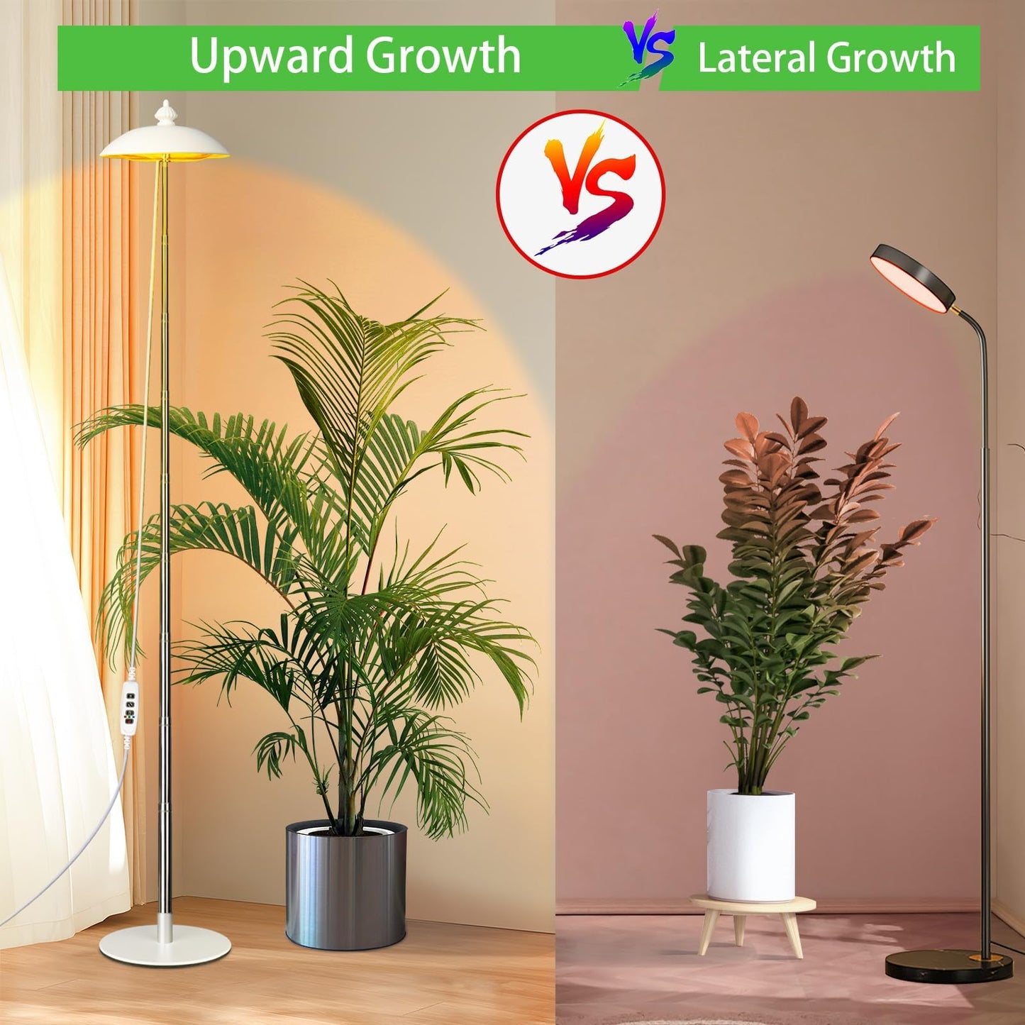 Qtittu LED Floor Grow Lights for Indoor Plants, Corner Stand Full Spectrum Plant Growing Lamp, 10 Dimmable Levels Auto 3/6/9/12H Timer Grow Light, Height Adjustable for Large Tall Plants (Have Base)