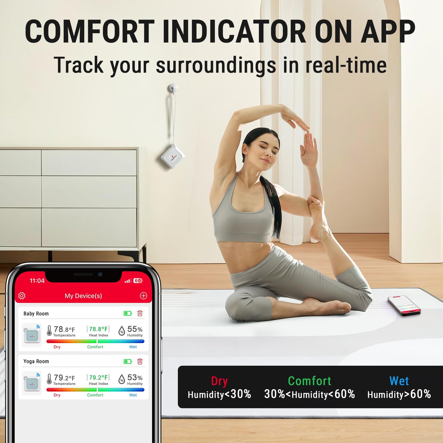 ThermoPro Bluetooth Thermometer Hygrometer, 260FT Range Temperature Sensor Greenhouse Thermometer, Remote App Control Temperature and Humidity Monitor with 2-Year Data Logging Export (TP351)