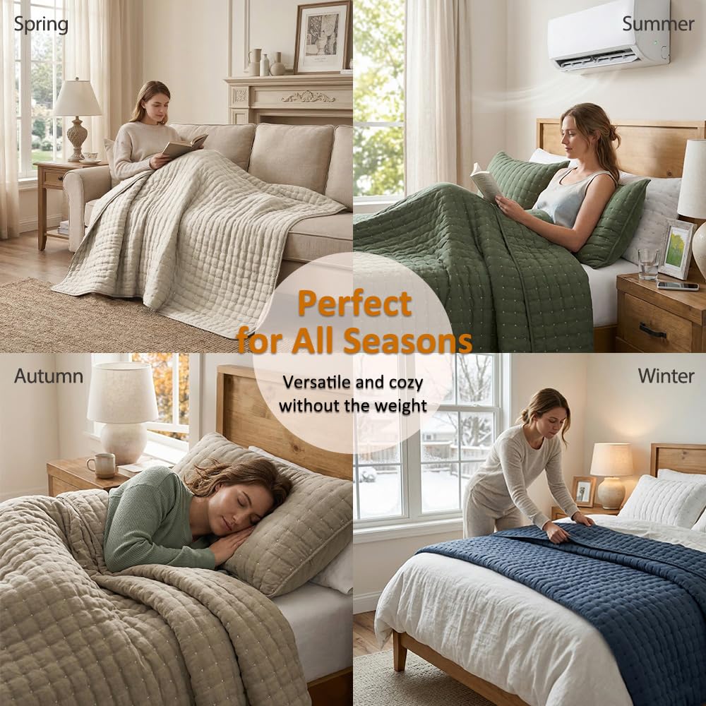 WDCOZY Beige Queen Size Quilts Bedding Sets with 2 Pillow Shams, Neutral Lightweight Soft Bedspread Coverlet, Quilted Blanket Thin Comforter Bed Cover for All Season, 3 Pieces, 90x90 inches