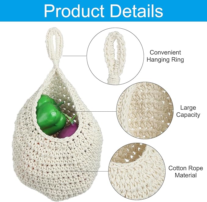 PATIKIL Hanging Fruit Baskets for Kitchen, Large Size Teardrop Home Decor