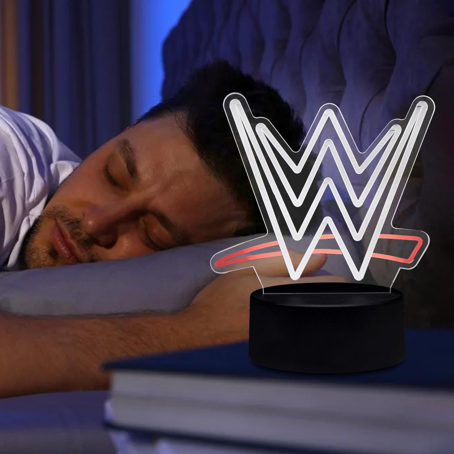 3D Wrestling LED Night Light with Corded Control, White Illusion Lamp for Boxing Gym, Sports Bar, Game Room | Unique Birthday Christmas Gifts for Teens, Boys, Girls, Fight Fans