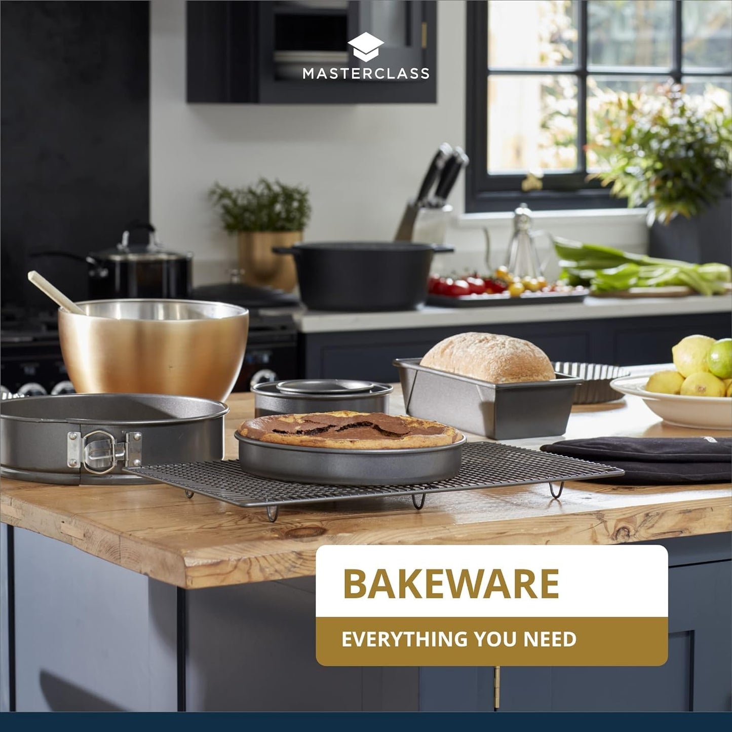 MasterClass 2 cm Springform Cake Tin with PTFE, PFOA and BPA Free Non Stick, Robust 1mm Thick Carbon Steel and Loose Base, 8 Inch Round Pan, Grey