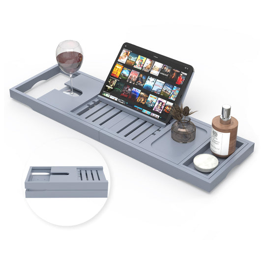 Unibambou Foldable Bathtub Tray - Expandable Bamboo Bath Caddy Tray for Tub - Luxury Wood Bath Accessories, Perfect Spa Experience for New Home - Unique House Warming Gifts for Mom, Women, Couples