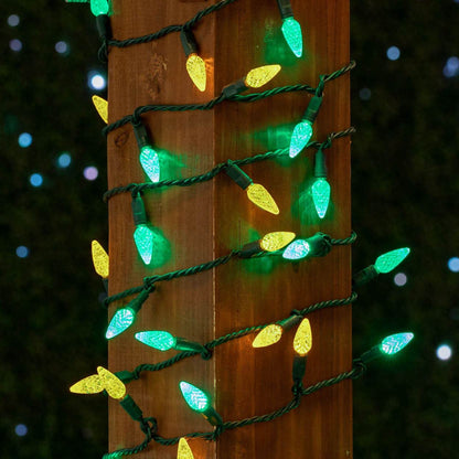 Novelty Lights 24FT 70 LED C6 Christmas String Lights, Outdoor Tree Commercial Grade LED Lights, Permanent Decorations (Green/Yellow)