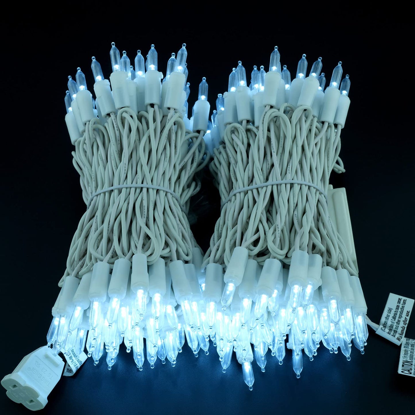 YULETIME 200 Cool White LED Christmas Lights, 66 ft White Wire String Light