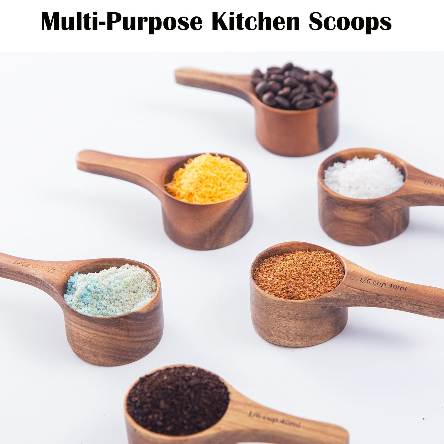 Wooden Scoops for Canisters Wooden Scoops for Jars Measuring Spoons for Ground Coffee Scoop 6pcs Small Wood Scoop Kitchen Scoop Coffee Measuring Spoon for Salt Laundry Detergent -Multipurpose