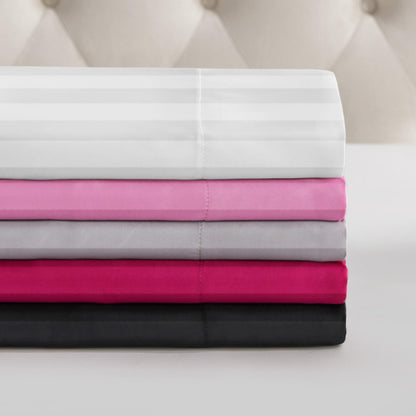 Juicy Couture Silky Satin Damask Sheet Set - Luxury Pink Bedding - Smooth Striped Sheets - Full Size