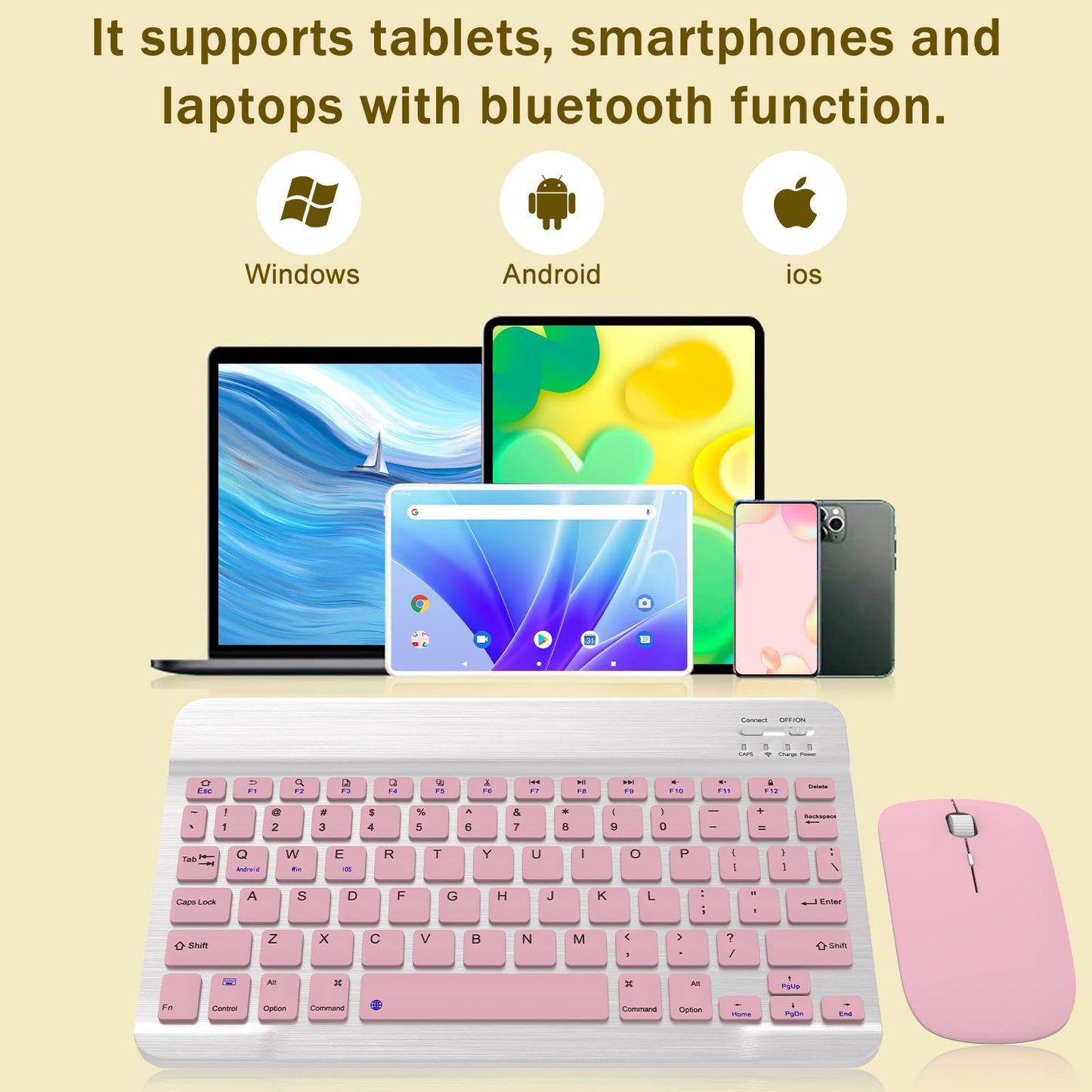 Rechargeable Bluetooth Keyboard and Mouse Combo, Universal Ultra-Slim Wireless Keyboard Mouse Set for Android Windows iPad iPhone Samsung Tablet Portable Compact Keyboard Set (Black)