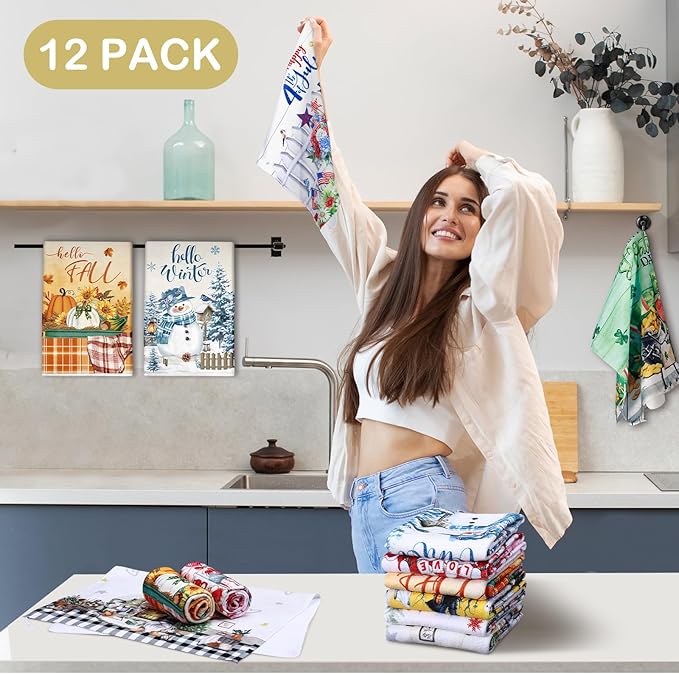 12 Pcs Seasonal Kitchen Towels Set