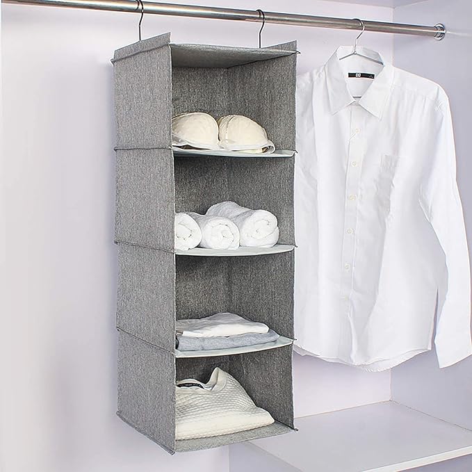 Hanging Closet Organizer, Easy Mount Collapsible 4-Shelf Camper Closet Wardrobe