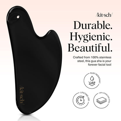 Kitsch Stainless Steel Gua Sha Facial Tools - Guasha Tool for Face, Face Sculpting Tool, Jawline Shaper, Double Chin Reducer, Body Gua Sha Tools, Lymphatic Drainage Massager, Facial Skin Care - Silver