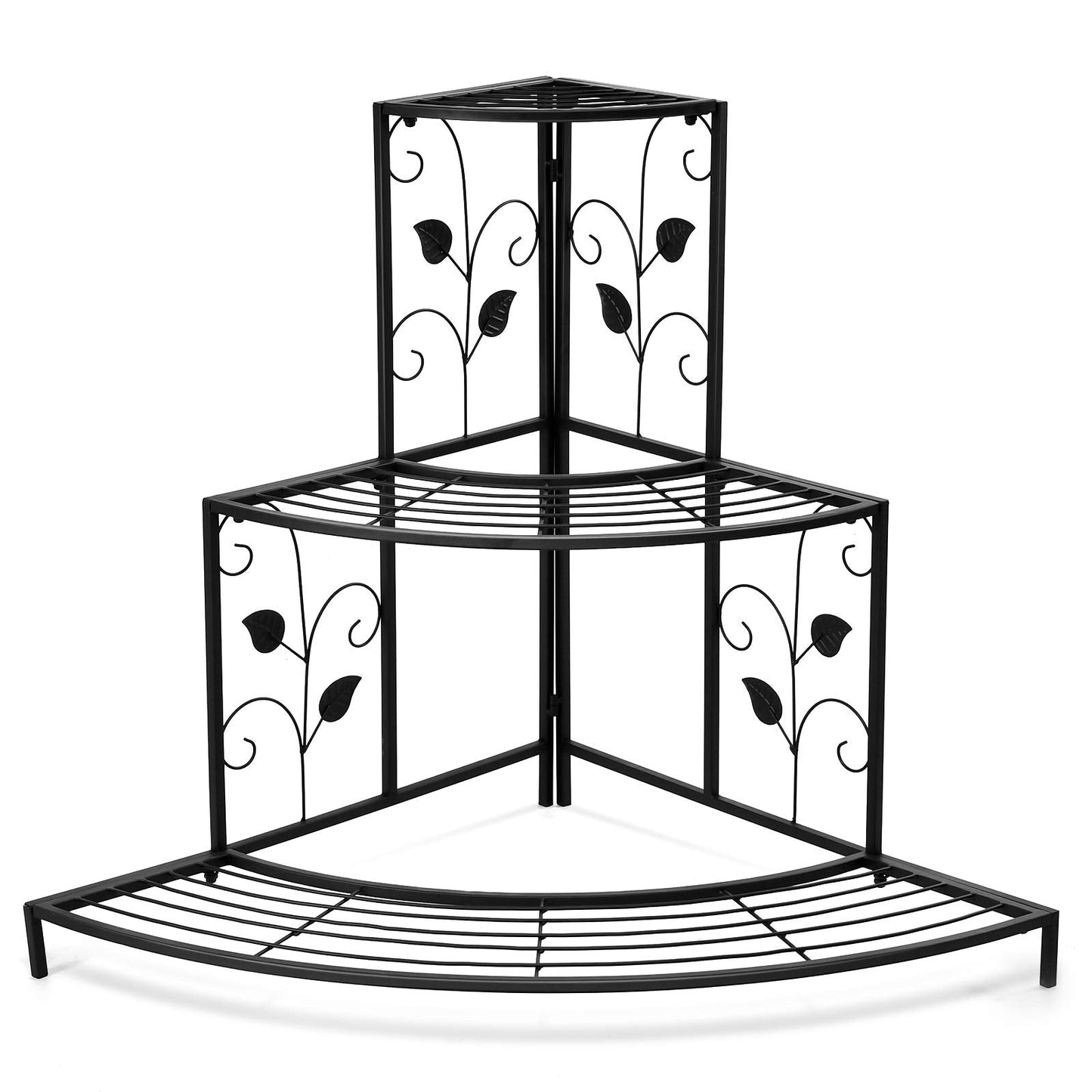 Giantex 3 Tiers Corner Shelf Metal Plant Stand, Stair-Step Style Flower Pot Display, Ladder Plant Display Rack, Quarter Round Plant Shelf for Indoor Outdoor Use