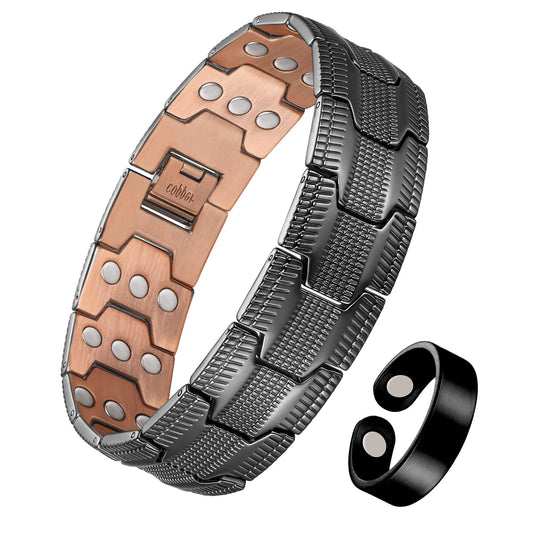 Jeracol Copper Bracelet for Men, 3X Strength Magnetic Copper Bracelets with 3500 Gauss Magnets, Adjustable Length Sizing Tool & Jewelry Box