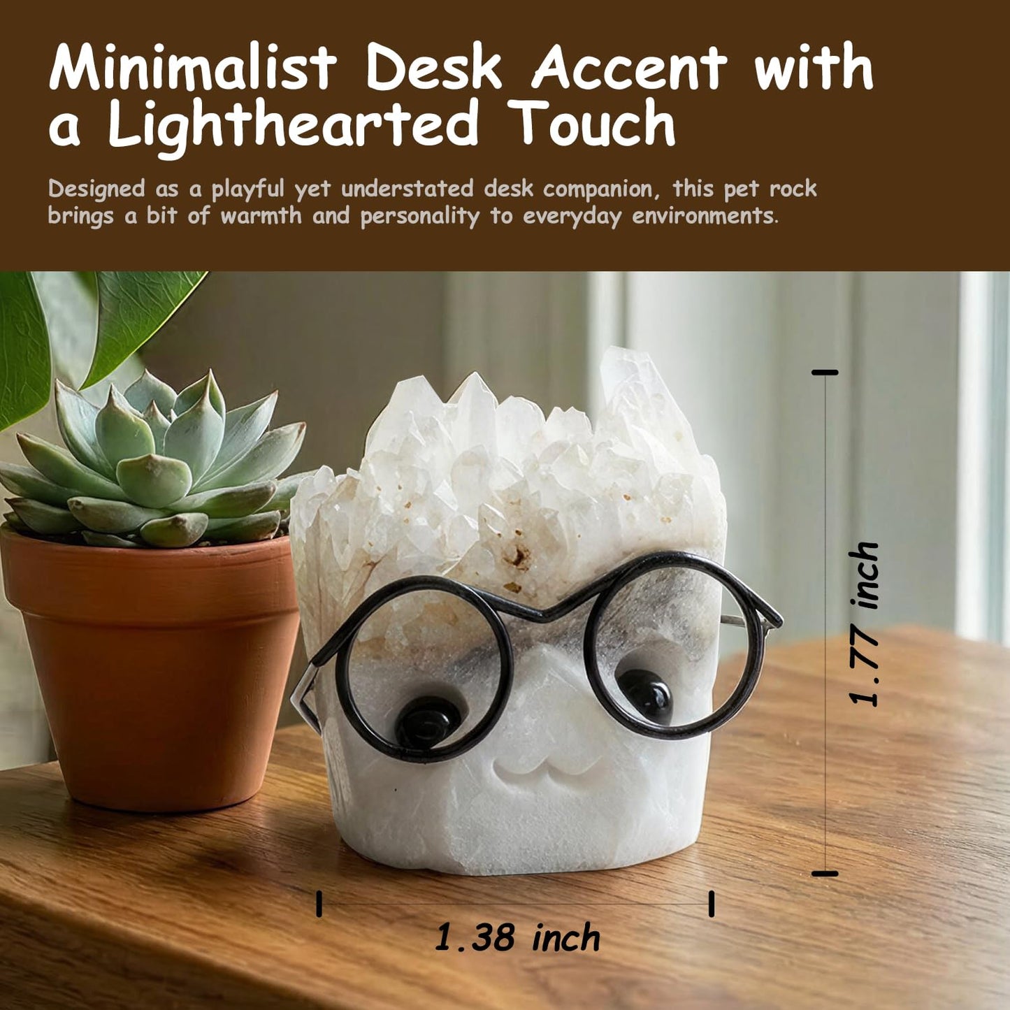 HouseBegan Pet Rock Desk Decor Made from Natural Quartz Crystal, Mystery Healing Stone with Calming Energy, Cute Small Gift for Office, Birthday (White)