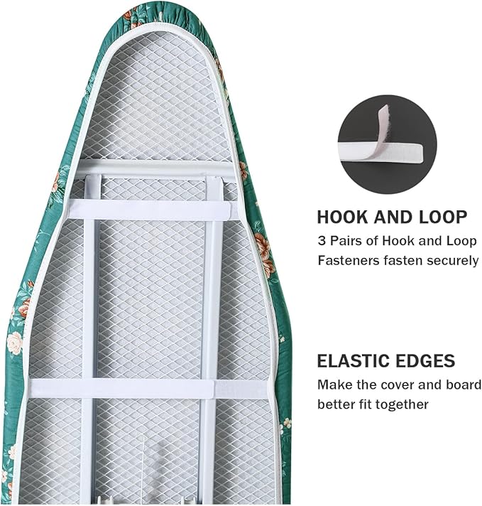 Ironing Board Cover and Pad Standard Size 15" x 54", 3 Pairs of Hook and Loop