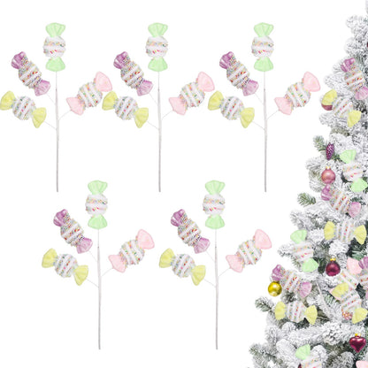 Norme 5 Pcs 16 Inch Pastel Candy Christmas Tree Picks Decoration, Gitter Candy and Lollipop Picks for Christmas Tree Branches, Xmas Ornaments for Wreath Vase Filler Home(Bow Sweets)