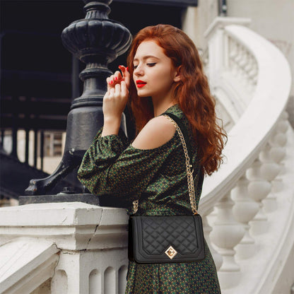 Travistar Crossbody Bags for Women Small Ladies Shoulder Bag Purse PU Leather Quilted Handbags with Gold Chain Strap Fashion Cute Cross Body Phone Bag Side Purses Black Evening Clutch