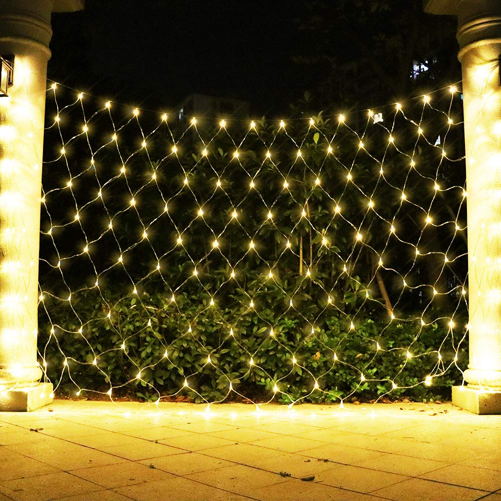 Vicila Net Light Mesh Lights, 240LED Timer Tree Warp Fairy Lights Outdoor Pulg in Hanging String Light for Christmas, Halloween, Garden, Walkway, Bushes Decor-9.8ft x 6.6ft(Warm White)