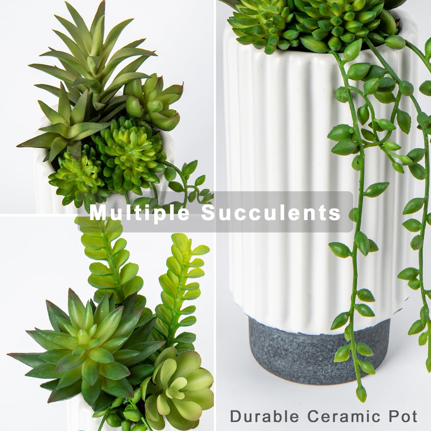 Hollyone Artificial Succulents Plants Set of 2 Faux Succulents 9" Fake Succulent Plants in Ceramic Pot Succulent Plant for Desk Modern Home Living Room Office Table Shelf Bathroom Decor