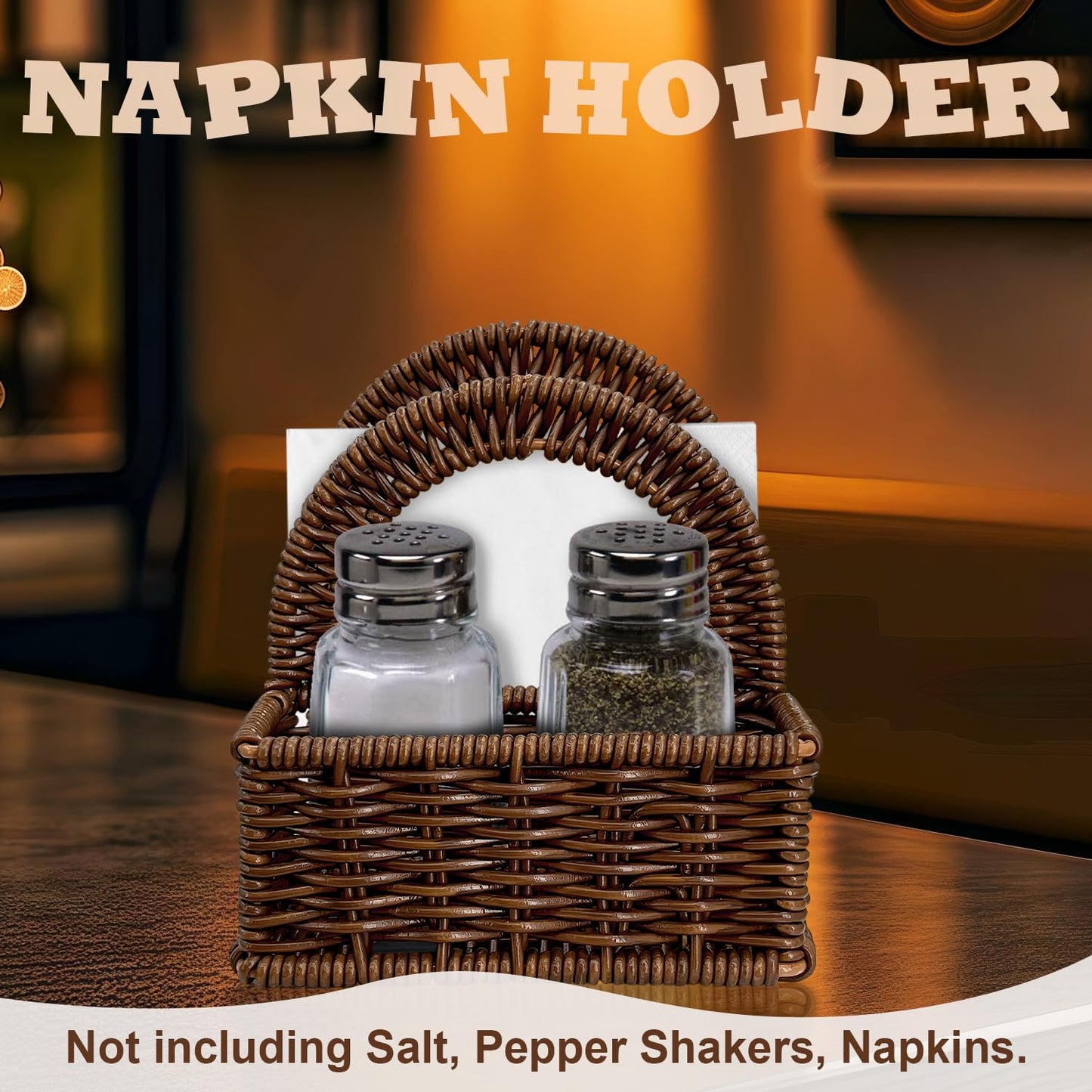 Plastic Rattan Napkin Holder with Salt and Pepper Shakers Holder for Table, Kitchen countertop Organizer - Multi-Functional Storage(Without Salt, Pepper Shakers & Napkins)