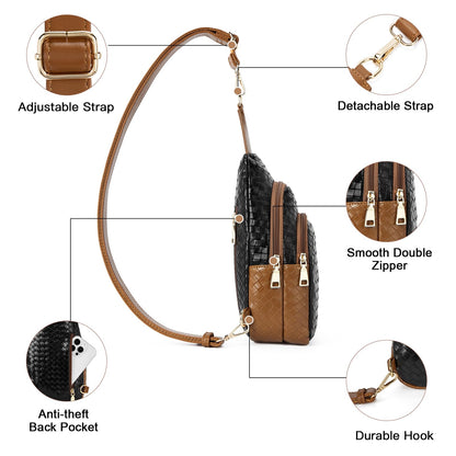 Telena Small Sling Bag for Women Leather Crossbody Fanny Packs Chest Bag for Women