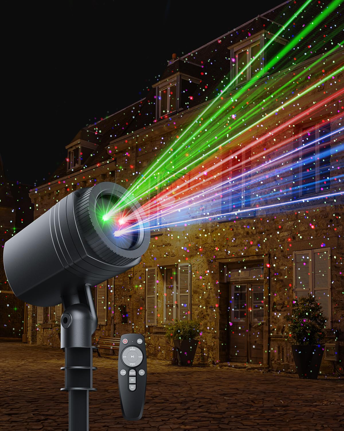 Enjoyedled Christmas Laser Lights Outdoor, RGB (Red, Green, Blue) Light Projector with RF Remote and Timer for Parties & Wedding, Brighter Projection Lights for Christmas, Holidays and Garden Decor