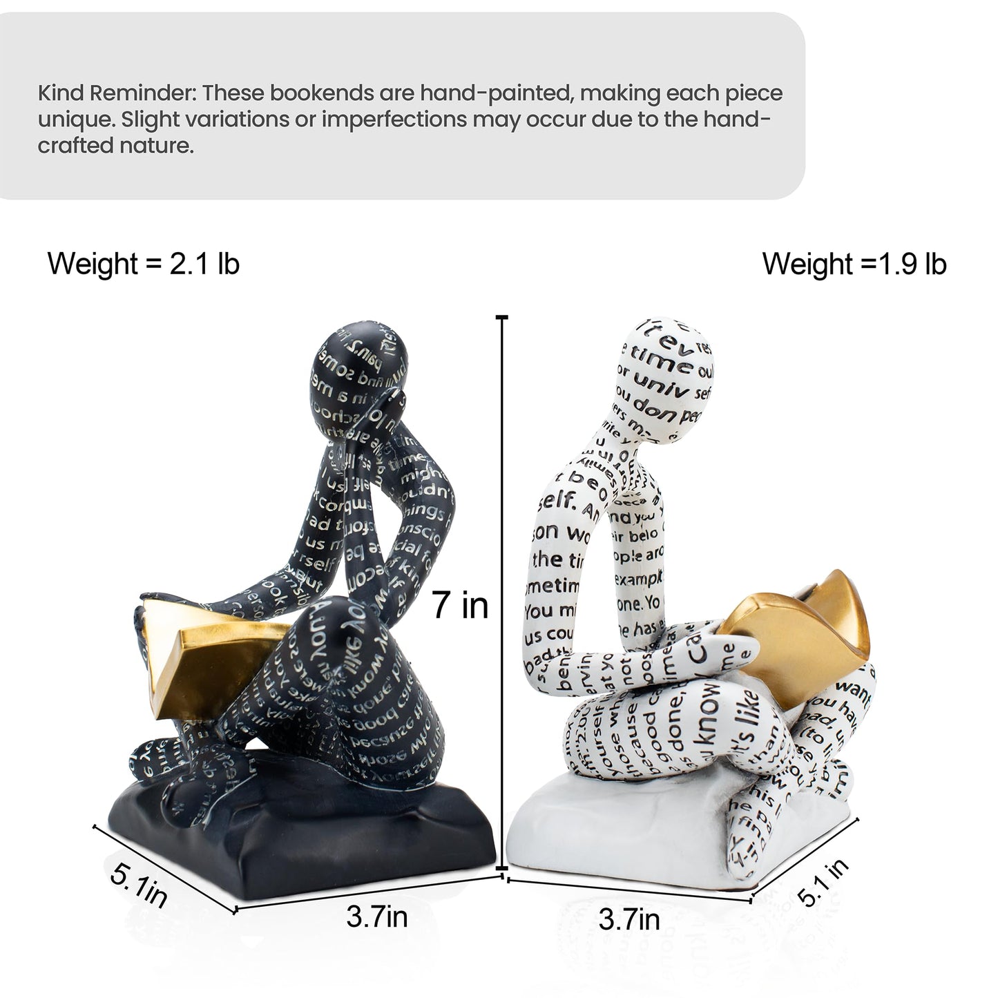 BANOMII Heavy Duty Book Ends for Shelves, Thinker Decorative Bookends for Heavy Books, Unique Book Stoppers to Hold Book, Bookshelf Accessories, Modern Home Office Decor Aesthetic Black & White