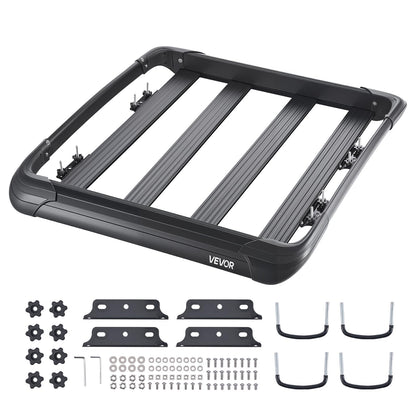 VEVOR Roof Rack Cargo Carrier, 48 x 40 x 5.6 in, Universal Rooftop Cargo Basket, Car Top Luggage Holder with 150 lbs Max Load Capacity, 4.1 in Fence, Anti-Rust Alloy Steel, Wind Fairing, for SUV Car