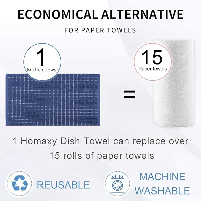 Homaxy 100% Cotton Terry Kitchen Towels, Checkered Designed, Soft and Super