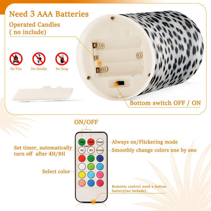 GUIJI White Leopard Print Flameless Candles, Flameless Candles with Remote Set of 2, Flameless Candles Battery Operated, Pillar Candles Home Decoration, Christmas, Party, E08D23009